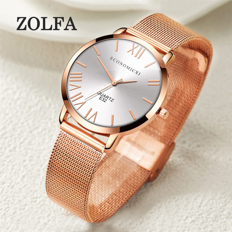 ZOLFA Fashion Womens Mesh Belt Quartz Watches Luxury Rose Gold Elegant Ladies Dress Watch Analog Dress Ladies Clocks Đồng hồ nữ