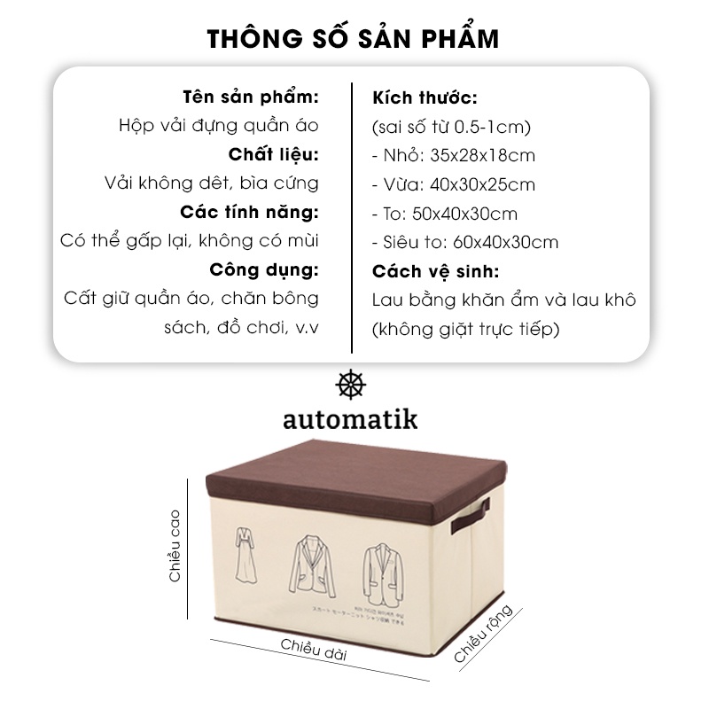 Hộp Vải Đựng Quần Áo, Đồ Lót, Chăn Màn, Đồ Chơi, Thùng Đồ Trang Điểm, Đồ Khô, Tất Vớ Có Nắp, Gấp Gọn Đa Năng - Automatik