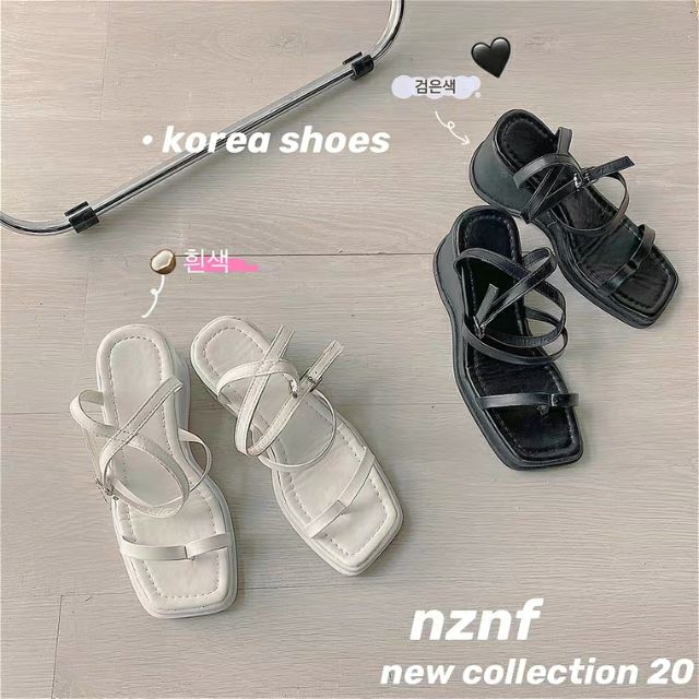 Sandal đế xuồng 7cm mũi vuông style ullzang hot 2020 có ảnh thật