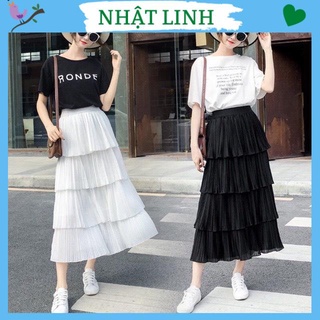 Chân váy dài nữ nhật linh chân váy 4 tầng nhún dáng xòe cạp chun nhiều màu - cv247