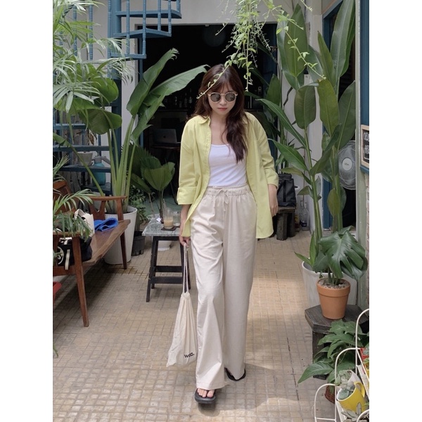 Quần linen cạp chun rút dây ống quần dài suông rộng có túi sâu 2 bên - Unleashedvn SANDY summer pants 01
