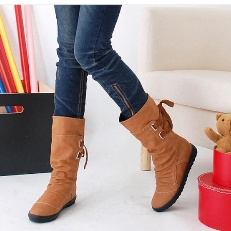 Giày boot nữ đế bệt cổ ngắn thời trang