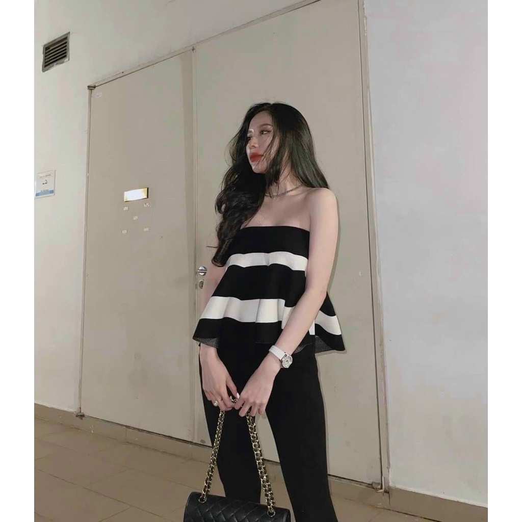 sét bộ áo sọc cúp ngực phối quần leggin