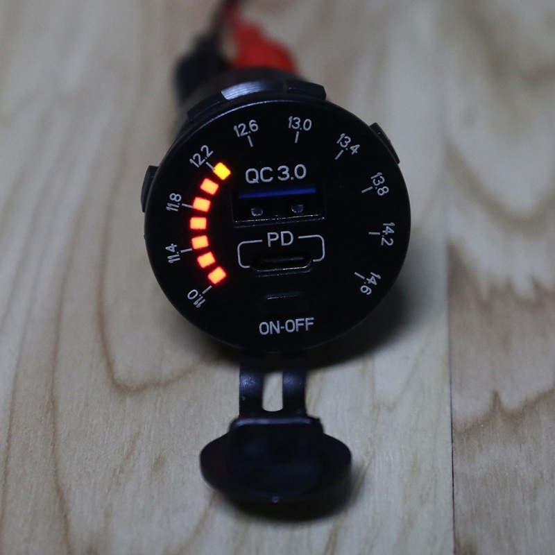 【3C】Củ sạc nhanh chống nước 12V QC3.0 USB 18W Type C PD có công tắc đèn LED cho tàu thuyền/xe máy
