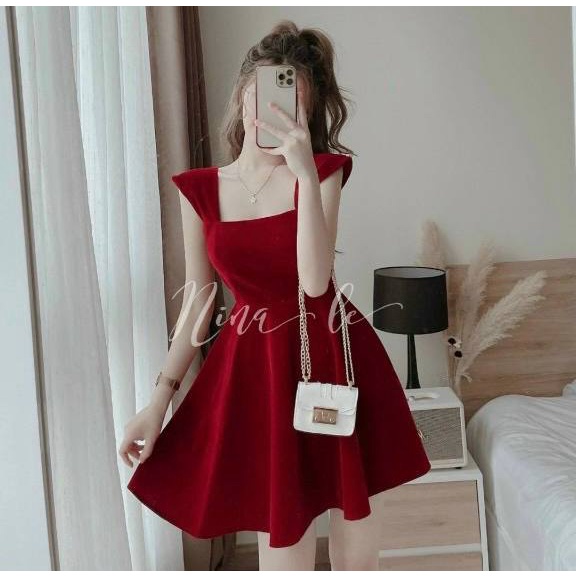 Đầm Váy Xòe màu đỏ sang trọng quý phái, phù hợp đi chơi đi tiệc dạo phố
