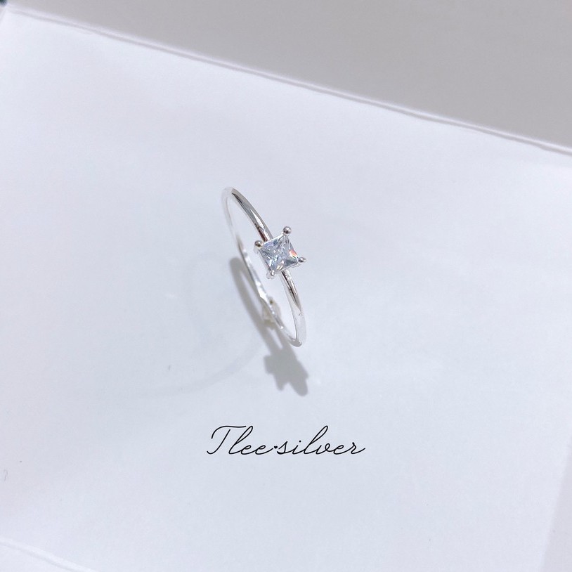 Nhẫn bạc nữ Tlee, Nhẫn đá mini bốn chấu vuông nhỏ nhắn- TleeSilver