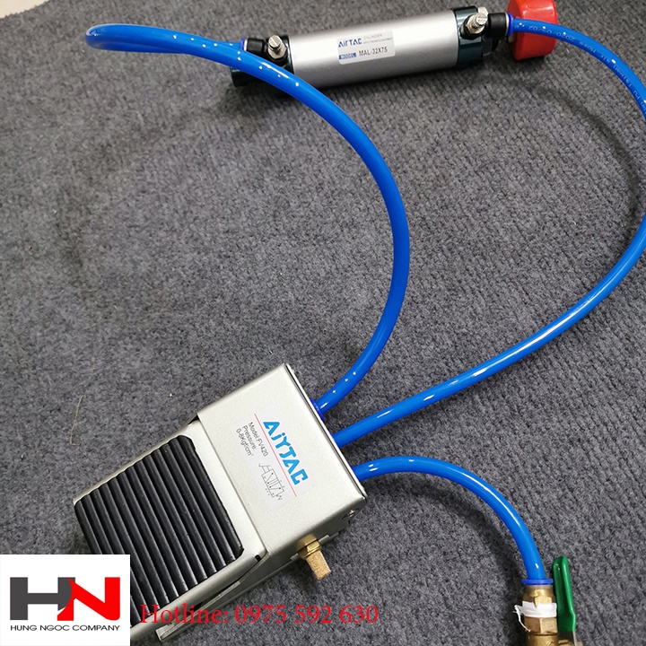 Combo van bàn đạp chân khí nén FV420 và xi lanh 32x75 đủ cút nối và 5m dây