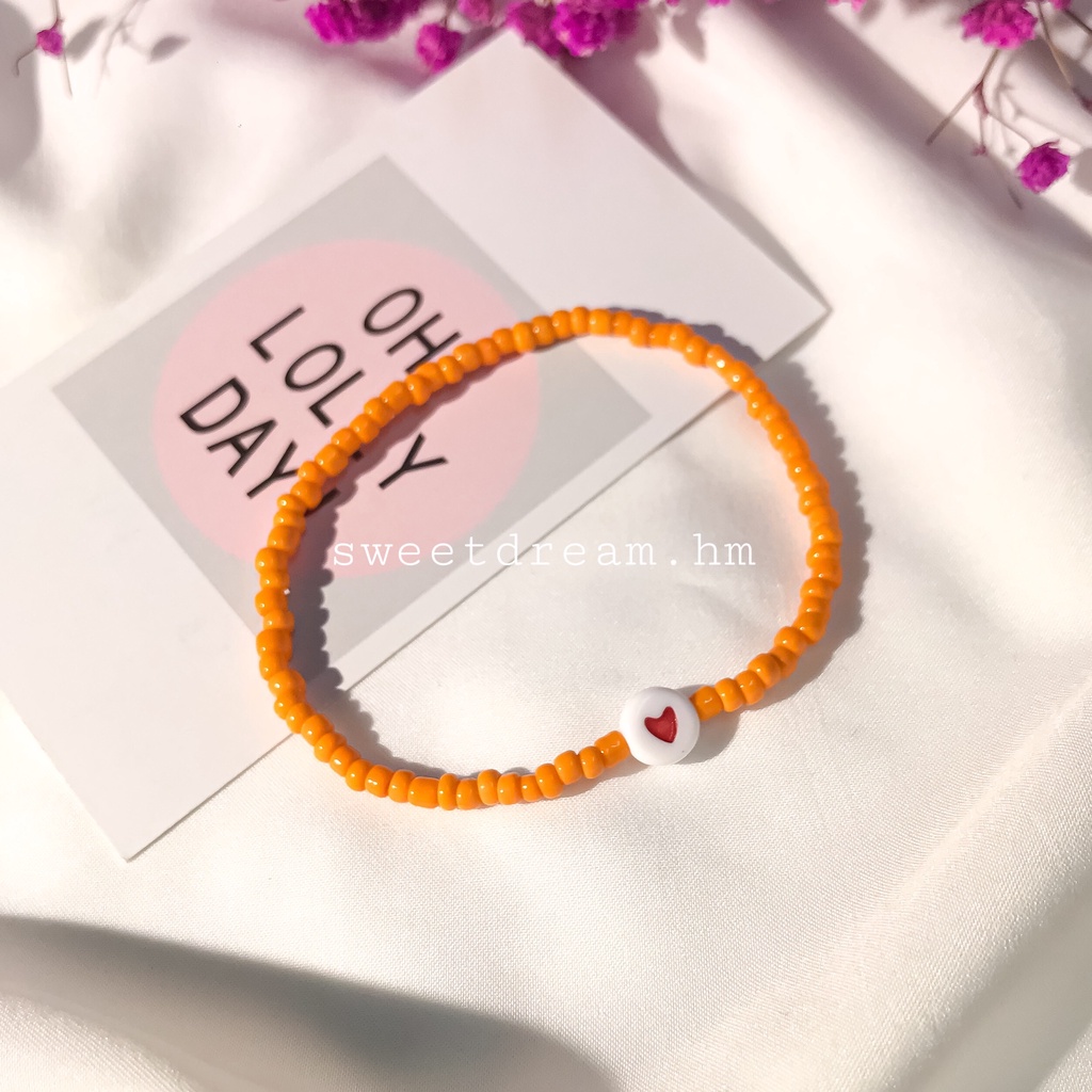 Vòng tay hạt cườm nhiều màu mix trái tim, vòng tay handmade xinh xắn