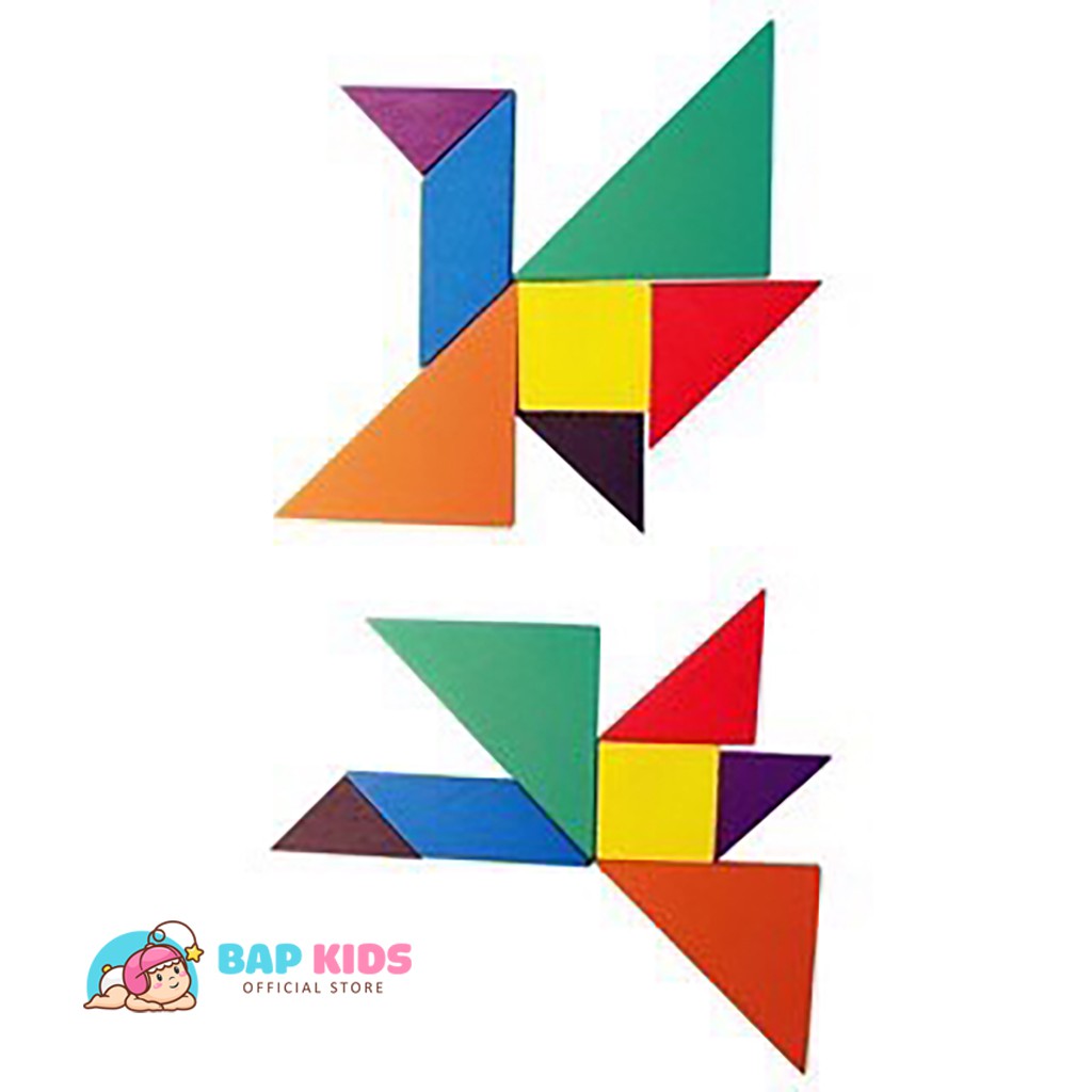 Đồ Chơi Trí Uẩn Tangram Bộ Ghép Hình Bằng Gỗ Thông Minh Cho Bé 12x12cm Loại dày 1cm