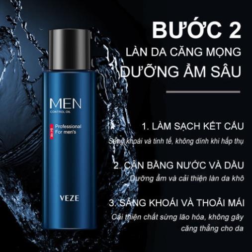 Bộ 3 mỹ phẩm chăm sóc da cho nam, sữa rửa mặt - Toner + kem dưỡng ẩm Veze 2022