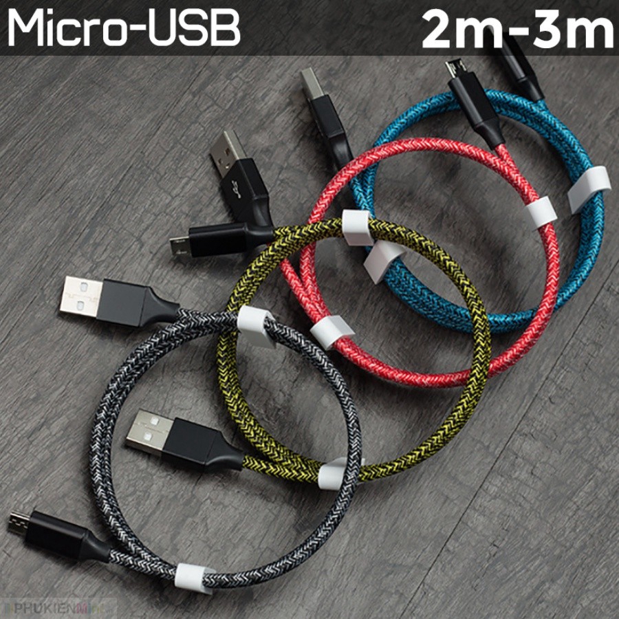 Dây cáp sạc cổng Micro USB siêu dài 2 mét, 3 mét dành cho Samsung, Oppo, Xiaomi dây dù bện chống đứt, chống xoắn rối ...
