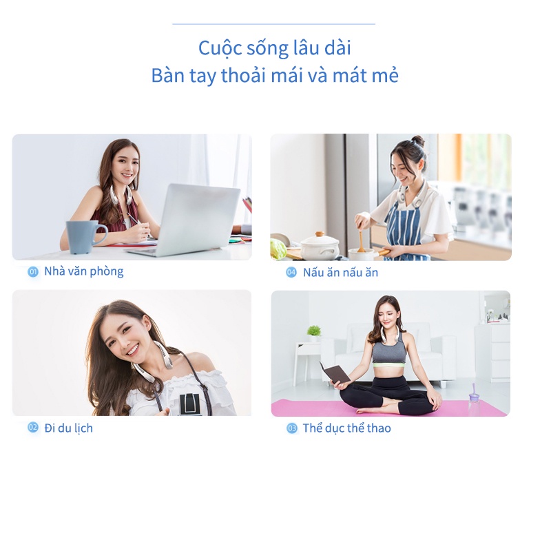 Quạt cổ massage mini không cánh, Quạt trần Class 3, Sạc pin 2000mAh, Đa hướng gió, Bảo hành 1 tháng