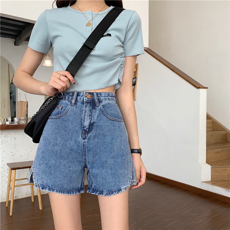 Quần Short Denim Lưng Cao Phong Cách Hàn Quốc Dành Cho Nữ