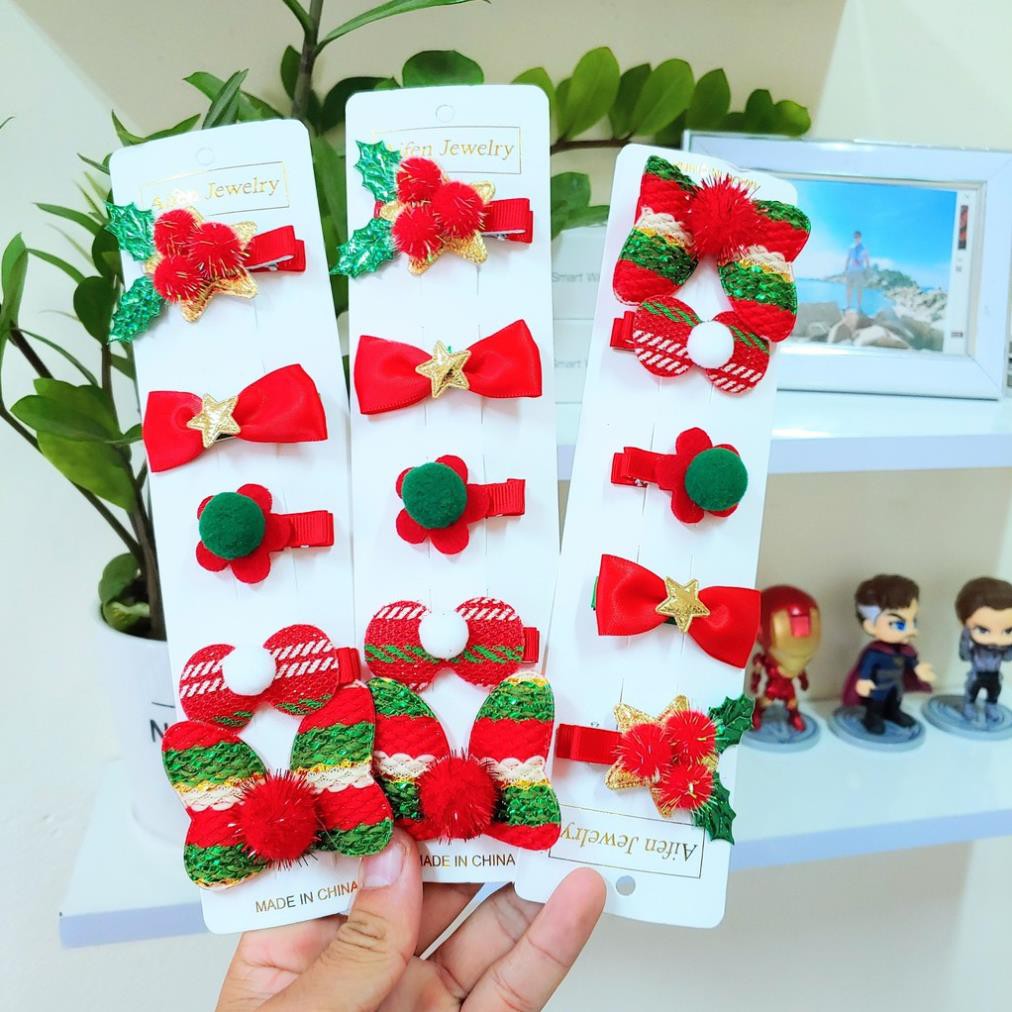Sét 5 Kẹp Tóc Noel Siêu Đáng Yêu - vỉ 5 kẹp tóc Giáng Sinh NGU000035