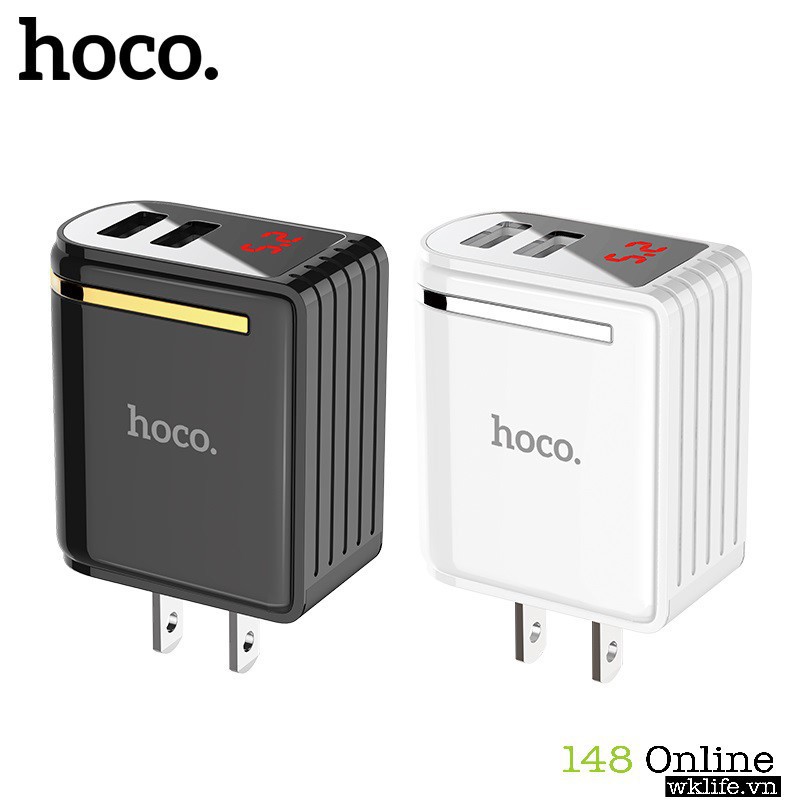 Củ Sạc HOCO C39 | Sạc Nhanh Iphone Ipad | 2 USB Led Báo Dòng