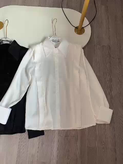 Áo sơ mi lụa cổ đức tay lật viền vai 175 - áo công sở nữ dài tay | BigBuy360 - bigbuy360.vn