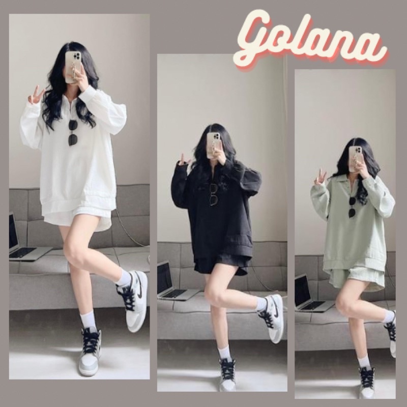 Set Bộ Đồ Nữ Thu Đông Áo Dài Tay Chùm Mông Mix Quần Đùi Chất Tổ Ong Cá Tính 020