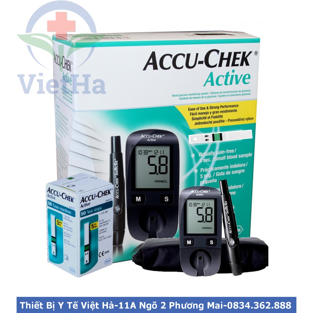 Máy đo đường huyết Accu chek active tặng 50 que thử và 50 kim