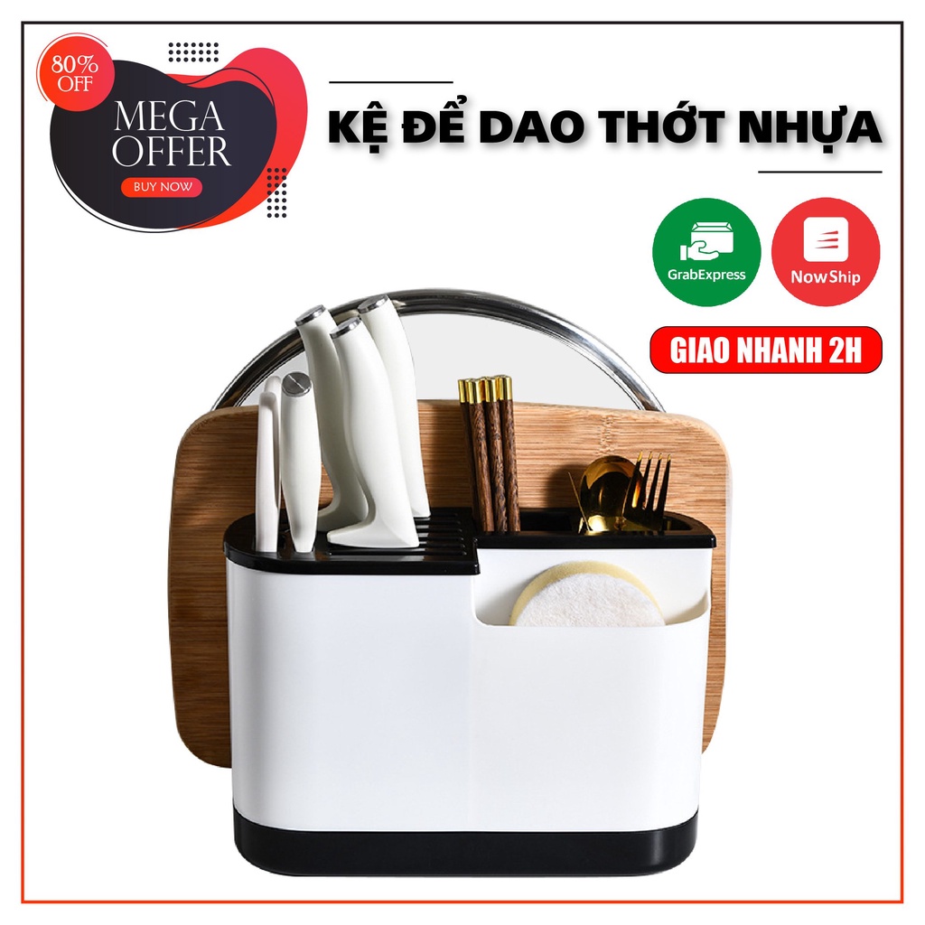Giá hộp để dao thớt đũa đa năng có khay hứng chất liệu nhựa và inox