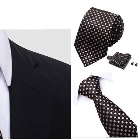 Bộ Cà vạt 4 món gồm Cavat 8cm, khăn cài túi, Măng-set, Nhẫn tròn phụ kiện, Cravat chú rể, Calavat công sở CBC-8213