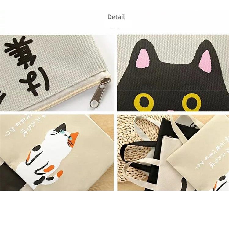 Túi Đựng Tài Liệu Khổ A4 Bằng Vải Canvas Có Khóa Kéo Họa Tiết Hoạt Hình Dễ Thương Cho Học Sinh