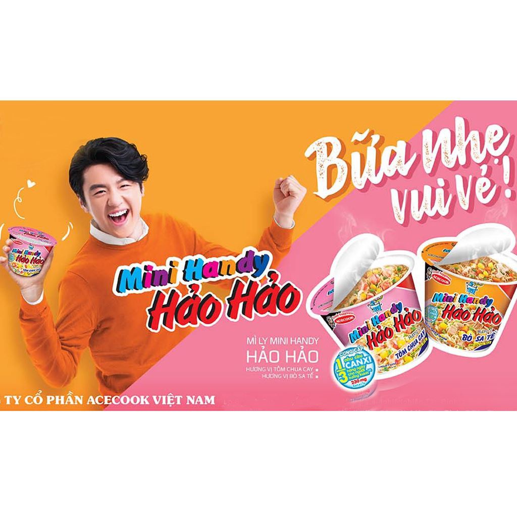 Thùng 12 ly Mì ăn liền Mini Handy Hảo Hảo vị tôm chua cay ly 47g
