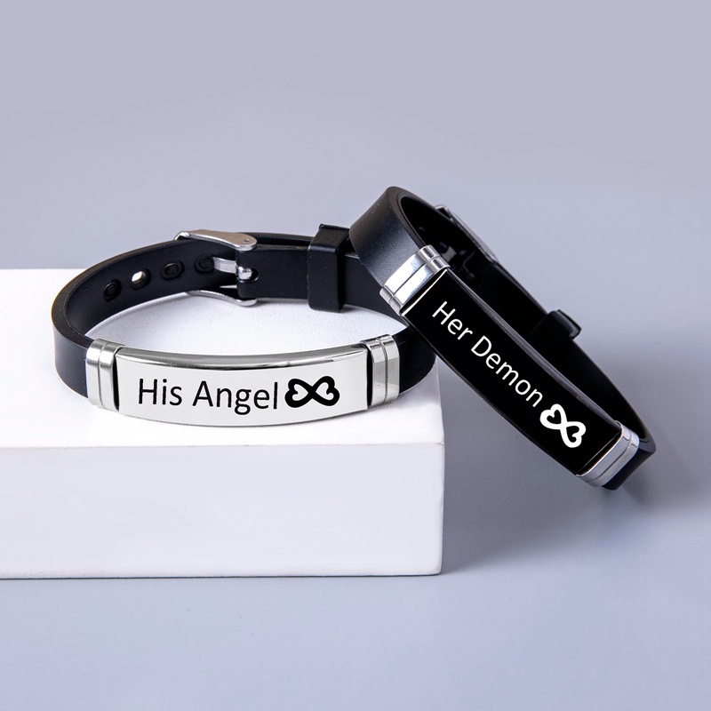 Set 2 Vòng Tay Silicone Mặt Vương Miện Her King/His Queen Cho Cặp Đôi