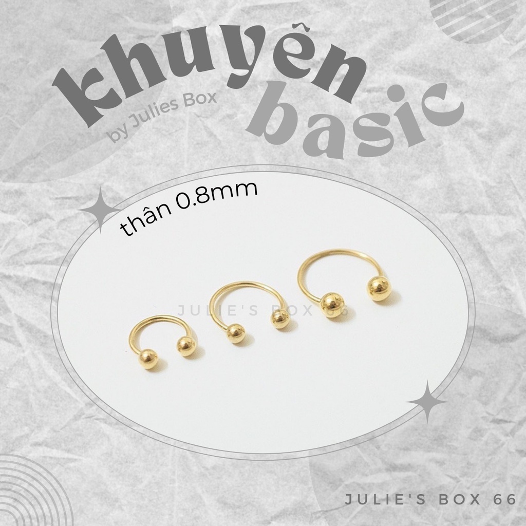 Khuyên Tai Titan Unisex Chữ U Thân 0.8mm Siêu Mỏng Màu Vàng  Không Gỉ Sét Không Ngứa Bông Tai Julies Box 66