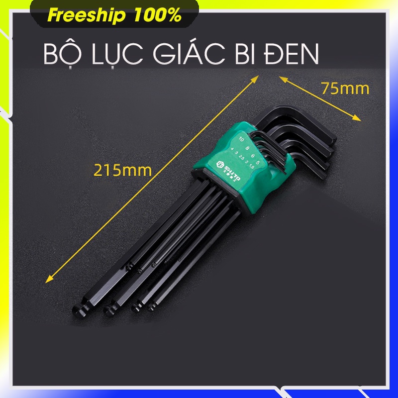 BỘ LỤC GIÁC 9 CÂY, 1 ĐẦU LỤC GIÁC , 1 ĐẦU BI, MẠ CROM ĐEN CÓ 2 SIZE, dài 22cm và 17 cm