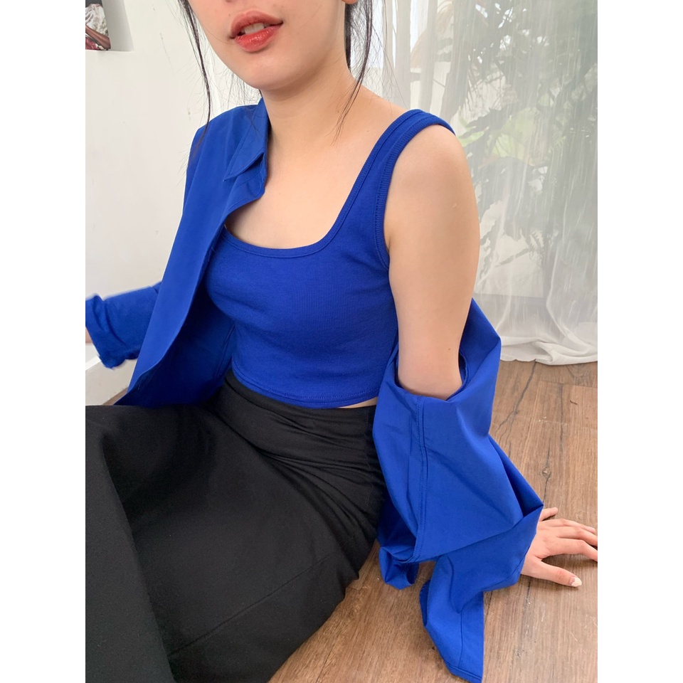 Áo crop nữ kiểu cổ U hay dây bản to chất thun gân - áo crop thun gân.