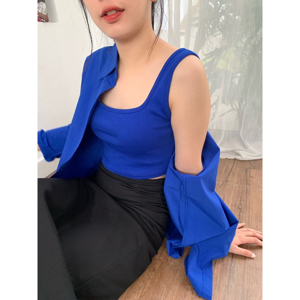 Áo crop nữ kiểu cổ U hay dây bản to chất thun gân - áo crop thun gân. | BigBuy360 - bigbuy360.vn