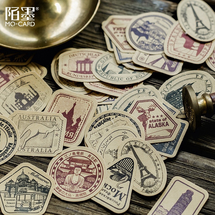 Bộ 46 hình dán sticker hình con dấu vintage trang trí sổ tay