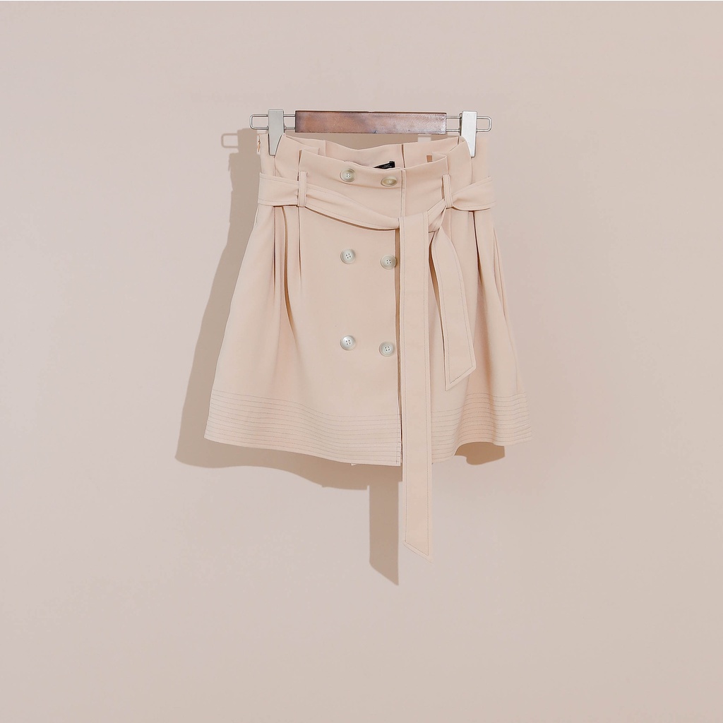 Chân Váy Chữ A MOMOCO Cạp Cao Thắt Đai Vạt Chồng Đính Cúc Chất Tuýt Si Co Giãn M2364