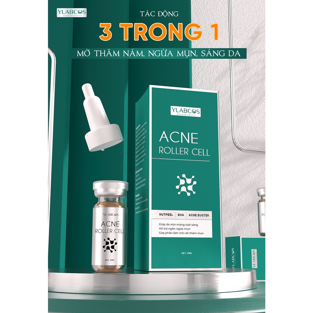 Tinh Chất Mụn Lăn Acne Roller Cell Ylabcos,Chai 10ml,Hỗ trợ ngừa mụn,làm mờ vết thâm mụn,giảm bóng dầu