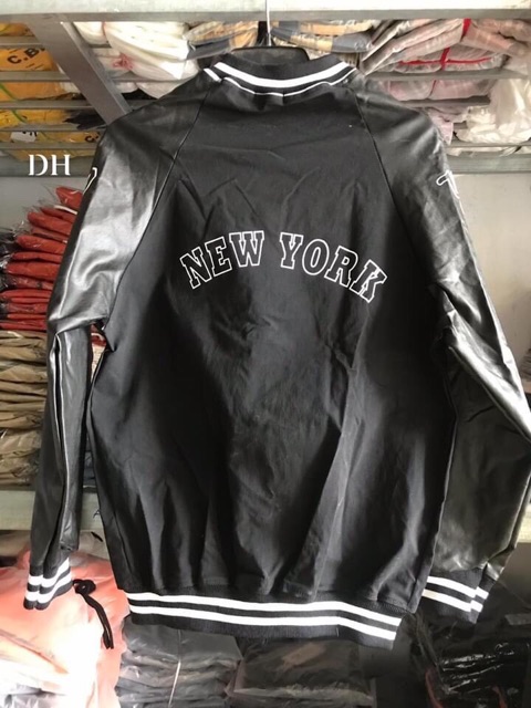 Áo khoác kaki bomber NY phối tay da