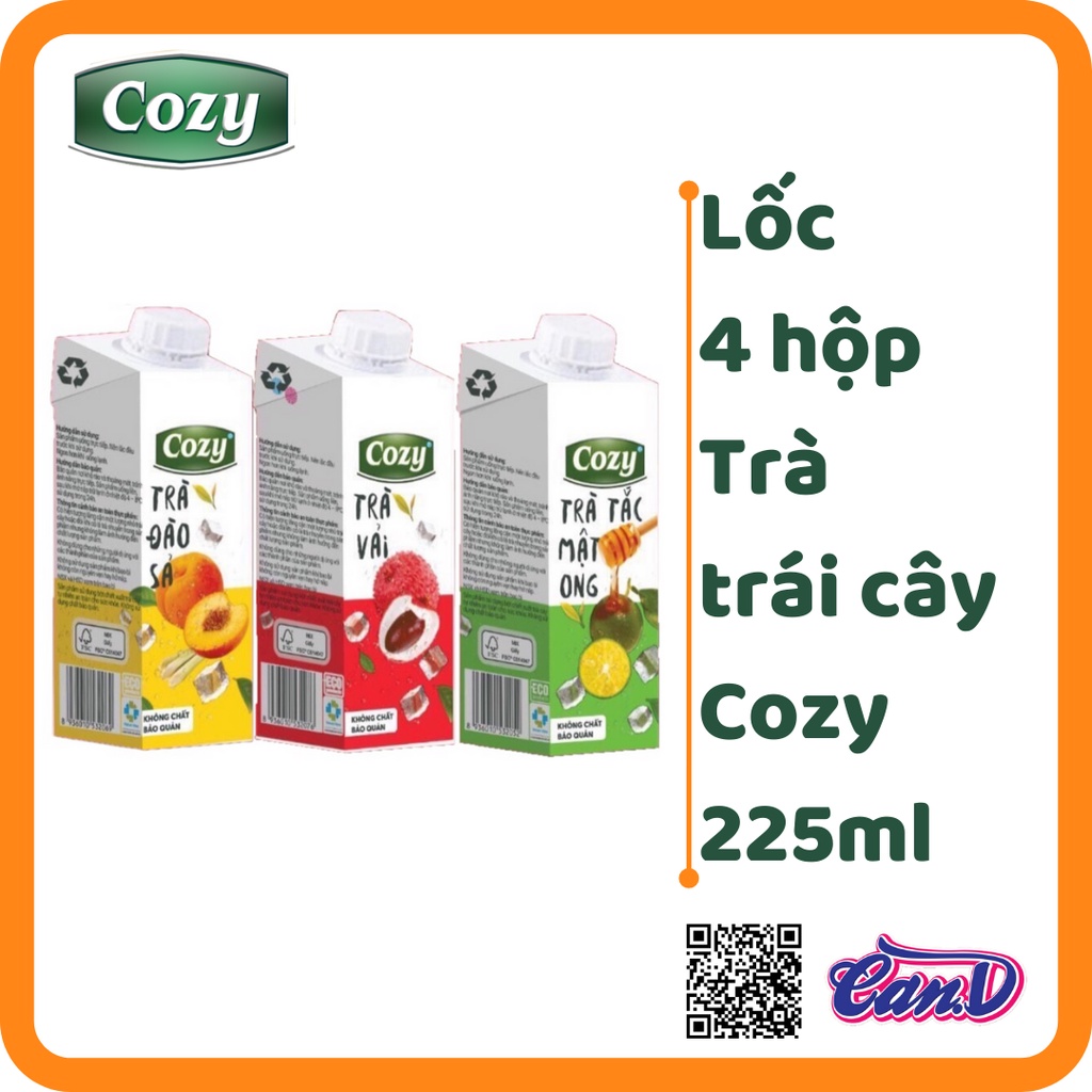 (3 vị) Lốc 4 hộp Trà trái cây Cozy 225ml/ hộp