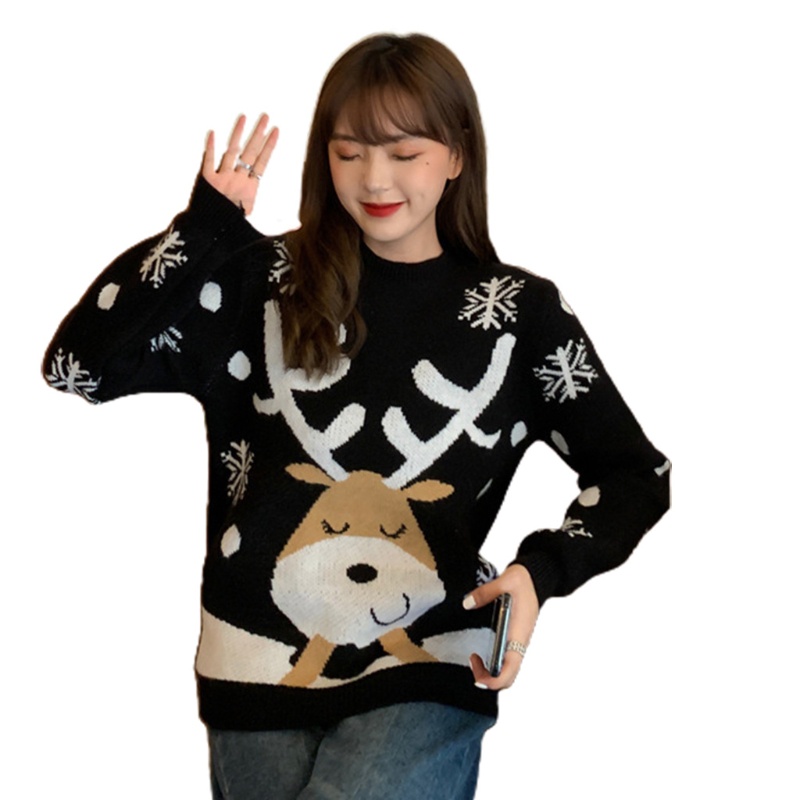 Áo Sweater Dệt Kim Tay Dài In Hoạt Hình Tuần Lộc / Bông Tuyết Thời Trang Mùa Đông Cho Nữ