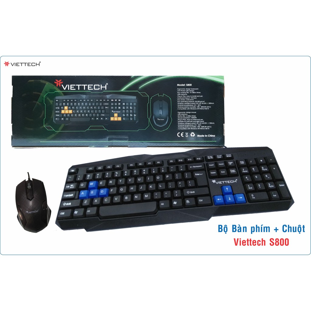 Bộ chuột phím văn phòng máy tính laptop Viettech S800 có dây cổng usb