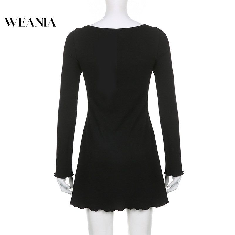 Đầm Tay Dài Cổ Chữ V Màu Trơn Thiết Kế Thanh Lịch