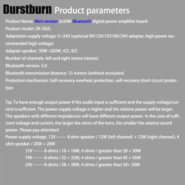 Bảng Mạch Khuếch Đại Âm Thanh Kỹ Thuật Số ZK-502L MINI Bluetooth 5.0 DC 5-24V 50Wx2