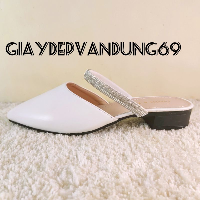 Sục 3p đế liền dây đá nhung gót vuông