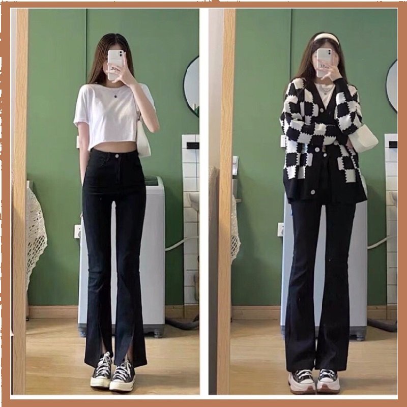 Quần bò jean nữ ống loe đứng jeans cạp cao co giãn phong cách style  jeanhot_0102 ms21