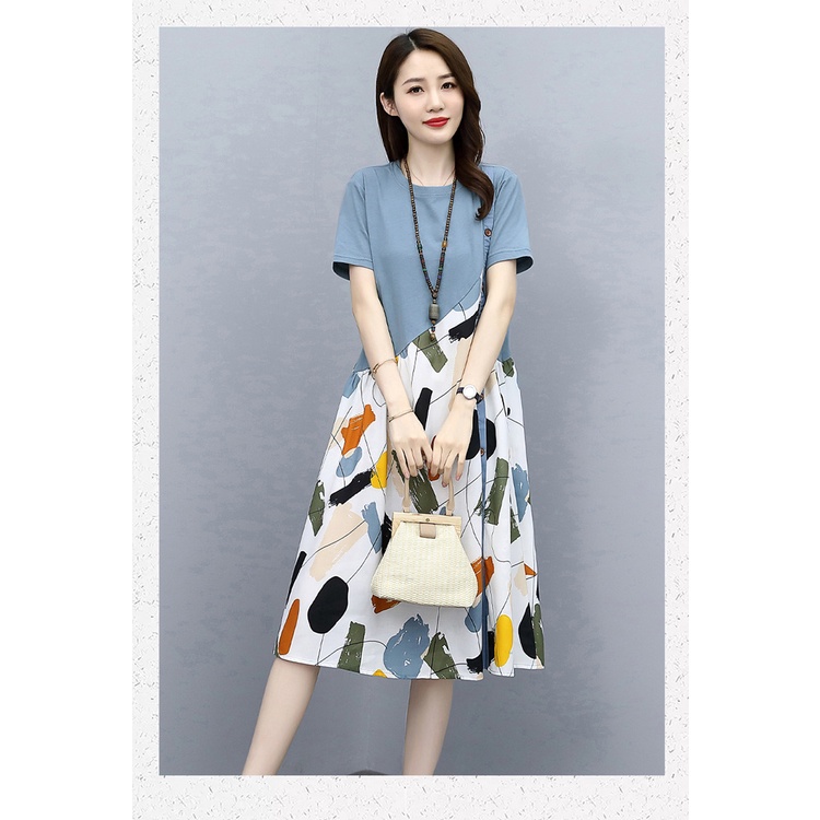 Đầm Chữ A Dáng Rộng In Họa Tiết Plus Size Thời Trang Mùa Hè Cho Nữ