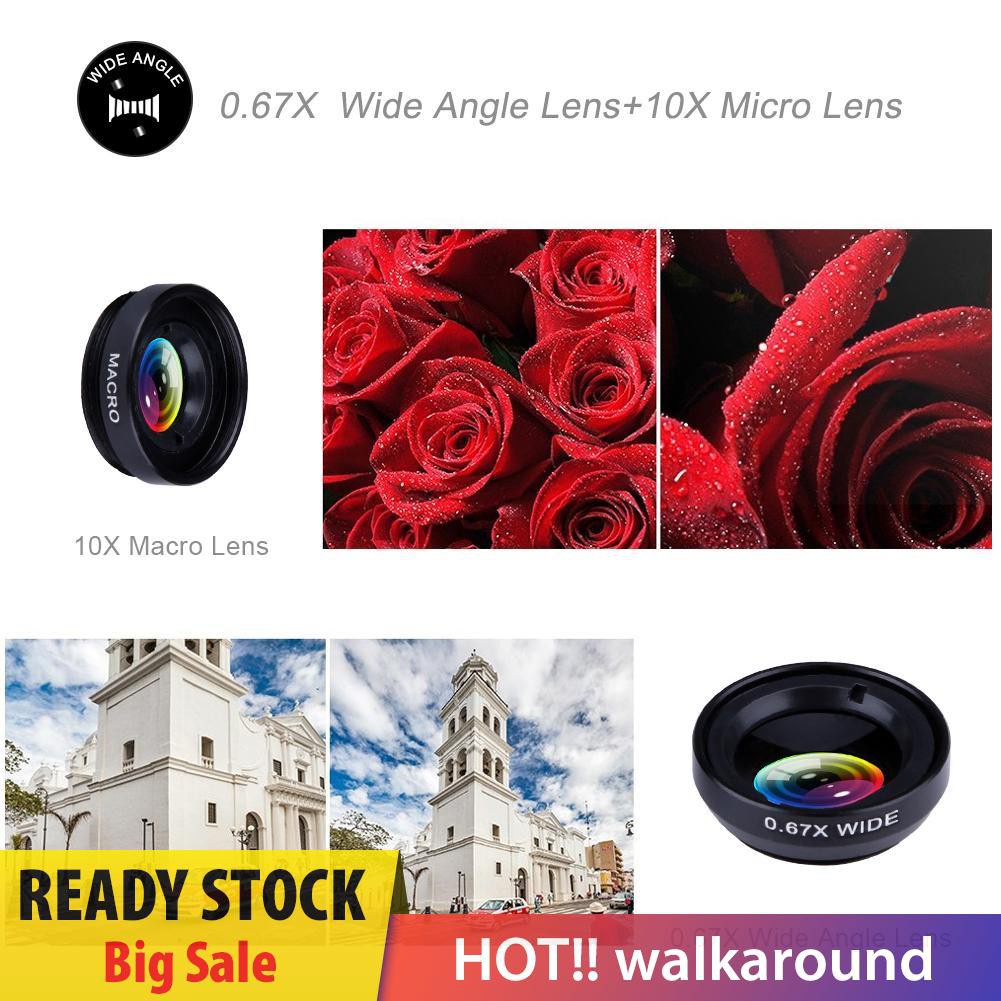 Walk Clip 3-in-1 180 Fish-Eye Lens+Wide Angle Lens+Macro Lens Black