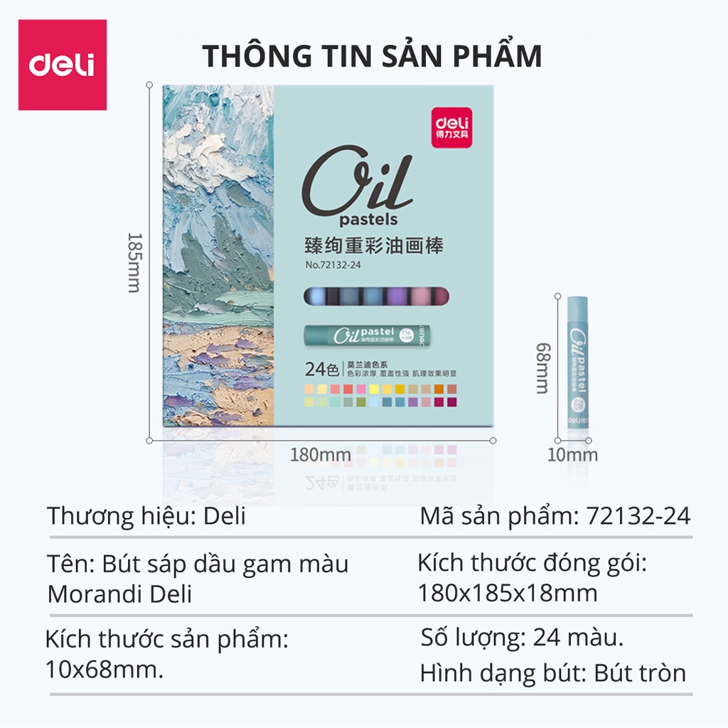 Bút sáp dầu màu Morandi Deli - 24 màu - phiên bản cao cấp - màu sắc trang nhã - 72132