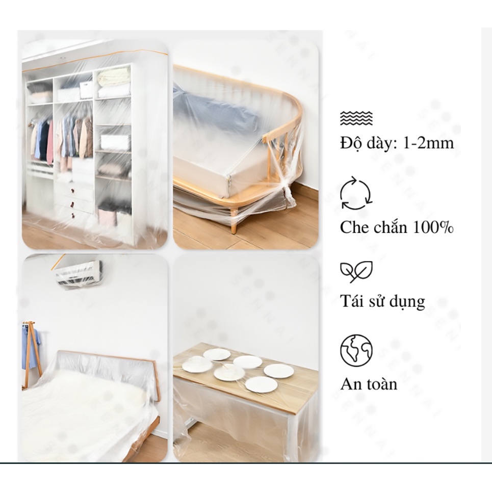 Màng bọc nilon đa năng cỡ lớn 12m, che phủ, ngăn bụi, che chắn sơn, sơn nội thất, nilon bọc hàng