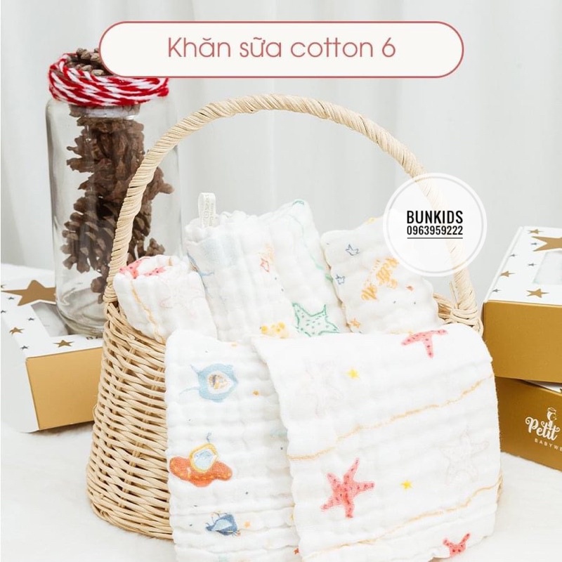 Set 6 Khăn sữa Petit Me cho bé sơ sinh Khăn lau mặt [ Chính hãng ]