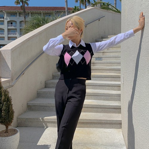 Áo Dệt Kim Cho Nữ Không Tay Cổ Chữ V Phong Cách Retro