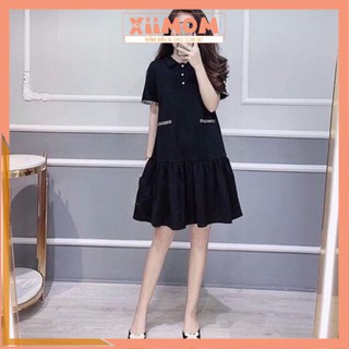 Váy bầu thiết kế - đầm bầu công sở cổ bẻ túi viền dạ màu đen HD06 - Xiimom