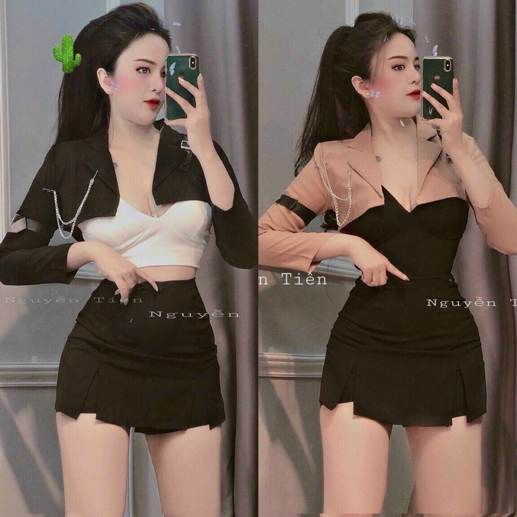 áo kiểu vest phối xích dài tay
